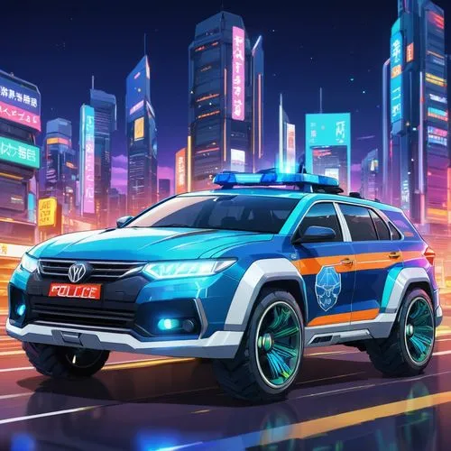 A futuristic vehicle police 
,a cartoonized car with lights on the roof in a city,patrol cars,patrol car,police cruiser,police car,police cars,evoque,sheriff car,mercedes eqc,zrp,toyota rav 4,xuv,poli