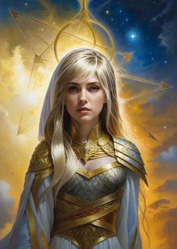 a beautiful blond girl in an ancient costume,jaina,ashtar,cepheid,galadriel,joan of arc,glorfindel,Illustration,Realistic Fantasy,Realistic Fantasy 03