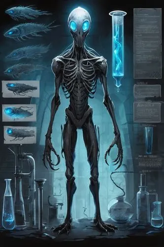 bacteriophage,bioluminescence,sci fiction illustration,phage,biologist,fish-surgeon,humanoid,dr. manhattan,laboratory,extraterrestrial,auqarium,extraterrestrial life,lab,autopsy,apiarium,apothecary,primitive man,skeletal structure,actinium,alien,Unique,Design,Character Design