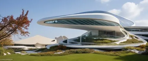 DISEÑO EXTERIOR DE UNA RESIDENCIA ESTILO FUTURISTA CON FORMA ESPACAIL ORGANICA, CON UN AMPLIO VENTANAL DE CRISTAL AL FRENTA, CON VISTA AL MAS, RODEADA DE VEGETACIÓN EXUBERANTE, CORRECION DE ERRORES, P