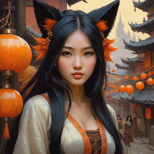 kitsune,asian costume,oriental girl,asian woman,miao,yanzhao,oriental,oriental princess,sizhao,xiaomei,fantasy portrait,puxi,geisha,youliang,wenzhao,vietnamese woman,jianxing,xiaowen,chuseok,xianwen,Conceptual Art,Fantasy,Fantasy 18