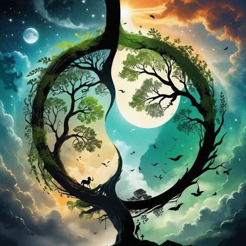 celtic tree,tree of life,magic tree,circle around tree,hanging moon,moon and star background,Unique,Design,Logo Design