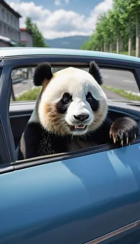 Panda drives a car,chinese panda,panda,bamboo car,pandas,giant panda,panda bear,kawaii panda,lun,aaa,french tian,3d car wallpaper,panda face,zotye 2008,hanging panda,pandabear,anthropomorphized animal