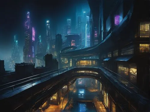 bladerunner,cybercity,metropolis,futuristic landscape,coruscant,cyberpunk,cybertown,neuromancer,arcology,sci - fi,futuristic architecture,futuristic,scifi,sci fi,kaidan,harbour city,cyberport,dystopian,shadowrun,deckard,Illustration,Paper based,Paper Based 23