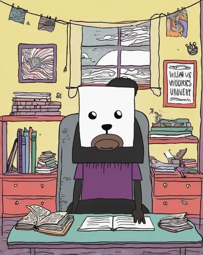 gondola,fluffy diary,ice bear,pandoro,tofu,shopkeeper,icebear,pandabear,wooser,chowder,bookworm,underpants,soft robot,taro,panda,anthropomorphized animals,pile of books,panda bear,reading owl,writing-book,Illustration,Children,Children 06