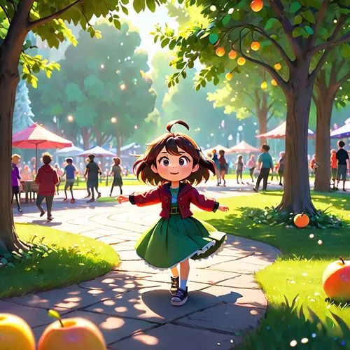 take random fruit, humanize it, maki it dancing in park,southpark style,summer,girl picking apples,acerola,autumn walk,autumn background,autumn in the park,apple orchard,autumn park,apple picking,autu