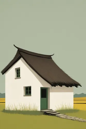 Write a poem capturing the rustic charm of a thatched roof and the simplicity of rural life.,lonely house,small house,little house,straw hut,farm hut,ricefield,grass roof,ancient house,house painting,