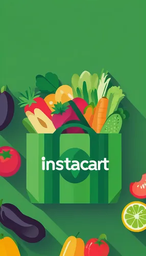 Design a modern and vibrant Instacart logo with a refreshing color palette.,shopping cart vegetables,vegetable crate,crate of vegetables,shopping cart icon,grocery cart,cart,integrated fruit,fruit ico