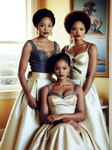 the three prettiest african-american actresses,two women and one girl are sitting down,golden weddings,housemaids,beautiful african american women,countesses,debutantes,maidservants