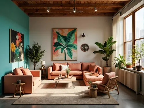 mid century modern,apartment lounge,contemporary decor,loft,modern decor,ekornes,living room,danish furniture,livingroom,interior decor,interior design,mid century,house plants,sitting room,cassina,houseplants,chaise lounge,minotti,midcentury,turquoise leather