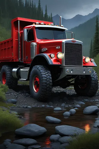 Imagine a rugged, off-road Peterbilt truck built to conquer the harshest terrains.,ford f-series,dodge power wagon,kamaz,ford truck,peterbilt,studebaker m series truck,magirus,fire truck,firetruck,big