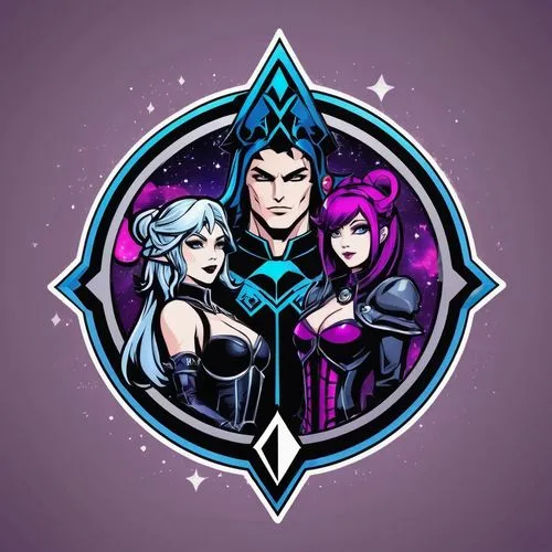 nightshade family,monsoon banner,diamond wallpaper,diamond background,party banner,arrow logo,twitch logo,advisors,edit icon,twitch icon,witch's hat icon,hero academy,cassiopeia,trinity,violet family,logo header,game illustration,gemswurz,trio,frame border illustration,Unique,Design,Logo Design