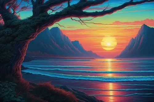 amazing painting ,seascape,coastal landscape,sea landscape,coast sunset,beach landscape,landscape background,landscape with sea,an island far away landscape,sun and sea,fantasy landscape,ocean,ocean b