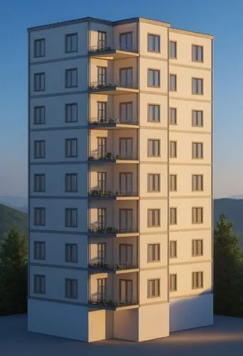 this is a 3d rendering of a large apartment building,multistorey,residential tower,plattenbau,high-rise building,appartment building,apartment building,Photography,General,Realistic