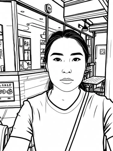 woman at cafe,sketchup,rotoscoped,comic style,comic halftone woman,coffeeshop,office line art,rotoscope,coffee shop,coreldraw,wireframe graphics,pixton,gramedia,artemy,women at cafe,rotoscoping,color 