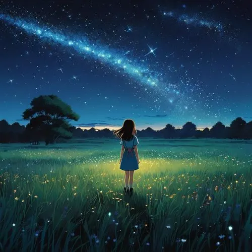 starry sky,fireflies,star sky,starlight,starbright,starlit,the night sky,falling star,night stars,falling stars,night sky,nightsky,fairy galaxy,stargazer,starry night,cosmos field,galaxia,milky way,dream world,starfield,Illustration,Japanese style,Japanese Style 14