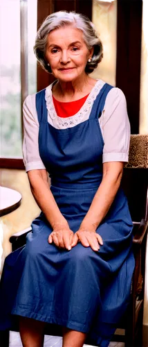 old lady, sadness, wrinkled face, gray hair, thin eyebrows, pale skin, slight tears, gentle smile, simple dress, apron, slippers, sitting on a chair, warm lighting, soft focus, shallow depth of field,