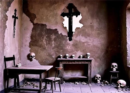 ossuary,autochrome,crypt,catacomb,sacristy,catacombs,schoolroom,memento mori,ossuaries,crucifixes,hathseput mortuary,vestry,schoolrooms,scriptorium,empty interior,mortuary,skull and cross bones,inquisitions,day of the dead frame,sepulchres,Illustration,Black and White,Black and White 32