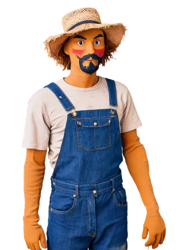 girl in overalls,pubg mascot,scarecrow,farmer,playmobil,overall,wooden doll,model train figure,halloween costume,baby & toddler clothing,blue-collar worker,farmworker,painter doll,coveralls,a carpenter,farmer in the woods,scarecrows,paramedics doll,wearing a mandatory mask,geppetto,Illustration,Paper based,Paper Based 03