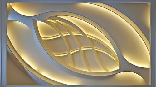 Gypsum decoration in the ceiling of a room with hidden LED lighting,an architectural rendering that shows the inside of a building,penannular,foscarini,gold art deco border,art deco frame,circle shape