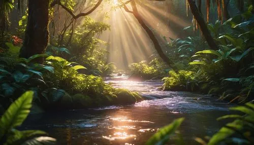 rainforest,tropical forest,rainforests,fairy forest,rain forest,elven forest,verdant,light rays,nature wallpaper,fairytale forest,sunrays,world digital painting,full hd wallpaper,god rays,forest glade,sun rays,fairy world,the forest,green forest,tropical jungle,Photography,General,Commercial