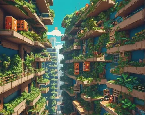 ecotopia,scampia,microdistrict,apartment block,voxel,topia,apartment complex,apartment blocks,fractal environment,verdant,voxels,biopolis,enviroment,apartment building,ravine,oasis,block balcony,skyscraper town,terraformer,urbanworld,Unique,Pixel,Pixel 04