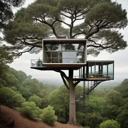 tree house design, House on the Tree, A modern house suspended between big trees, with direct elevators and french window

,tree house hotel,tree house,treehouse,lookout tower,observation tower,tree t