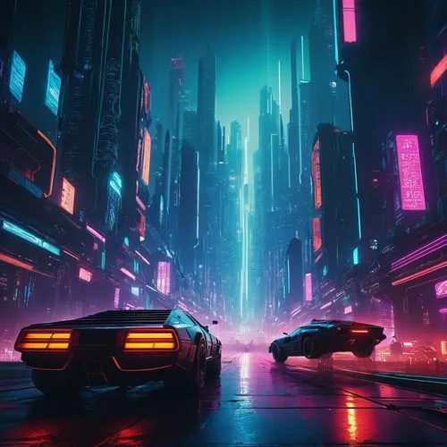 bladerunner,polara,cyberpunk,cybercity,futuristic,cityscape,cyberscene,camaros,neon arrows,metropolis,futuristic landscape,synth,urban,80's design,riviera,interceptor,dystopian,abstract retro,cinematic,cybertown,Conceptual Art,Sci-Fi,Sci-Fi 11