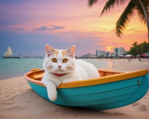 cat-ketch,turkish van,japanese bobtail,catamaran,sailing-boat,aegean cat,sailing orange,sailing boat,white cat,boat landscape,cat resting,cat image,boat on sea,calico cat,ginger cat,sailboat,cat european,rowboat,sailing,cute cat,Illustration,American Style,American Style 15