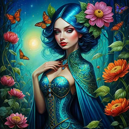 fantasy portrait,fantasy art,blue enchantress,fairy peacock,girl in flowers,flower fairy,flora,faerie,fantasy picture,blue moon rose,rosa 'the fairy,mystical portrait of a girl,fantasia,faery,jasmine blue,beautiful girl with flowers,blue rose,fairy queen,blue petals,fantasy woman,Photography,General,Natural