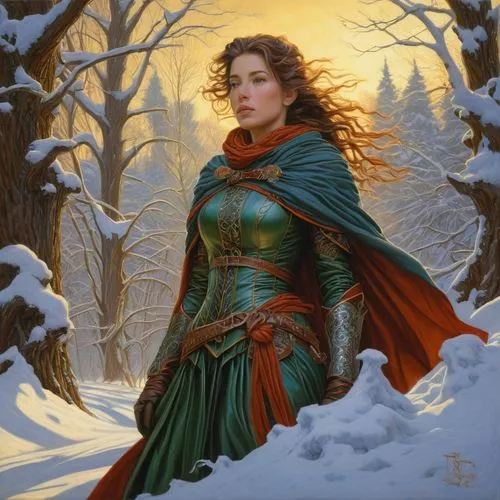 the snow queen,fantasy portrait,glory of the snow,suit of the snow maiden,fantasy picture,fantasy woman,winterblueher,mystical portrait of a girl,jaya,heroic fantasy,celtic queen,fantasy art,merida,christmas woman,elven,winter light,elsa,female warrior,winter magic,snow scene,Illustration,Realistic Fantasy,Realistic Fantasy 03