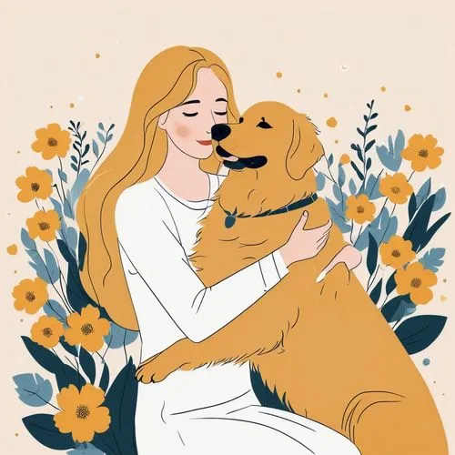 dog illustration,goldens,golden retriever,girl with dog,golden retriver,retriever,daisy,eilonwy,heartmate,companion dog,pet portrait,dog drawing,the dog a hug,dog line art,beesly,lunny,canine rose,dogue,chamomile,camomile,Illustration,Vector,Vector 01