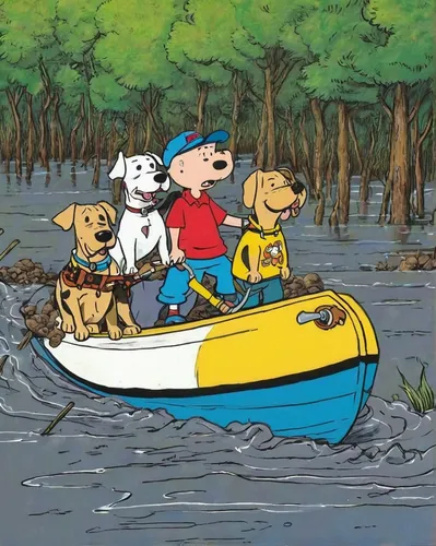 canoeing,rain cats and dogs,boating,boat trip,boat ride,scotty dogs,picnic boat,pedal boats,row row row your boat,snoopy,rafting,noah's ark,rescue dogs,boats and boating--equipment and supplies,paddle boat,rowboats,water taxi,nautical children,dukw,dug out canoe,Illustration,Children,Children 05