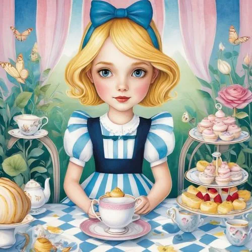 alice in wonderland,doll kitchen,tea party,tea party cat,tea party collection,dorthy,Illustration,Abstract Fantasy,Abstract Fantasy 03