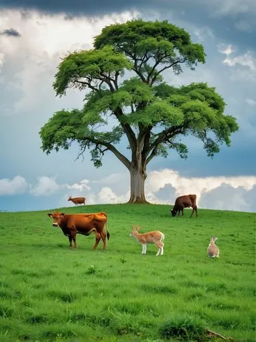 cows on pasture,bovines,bucolic,cow with calf,pasture,salatin,cow herd,pastureland,isolated tree,mountain cows,young cattle,dairy cattle,cows,mountain pasture,livestock farming,farm animals,farm landscape,agroforestry,dairy cows,cattle,Photography,General,Realistic