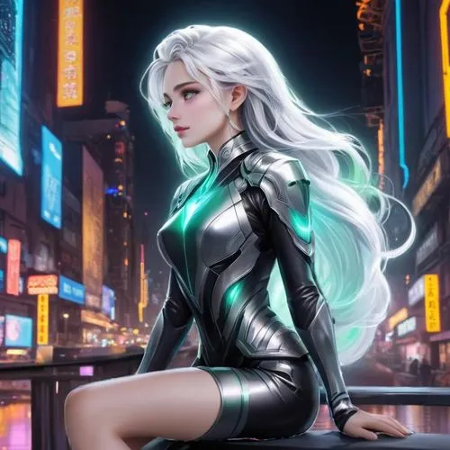 cg artwork,elsa,femme fatale,silver fox,marina,black cat,birds of prey-night,nova,aurora,fantasia,hk,emerald,goddess of justice,a200,superhero background,hong,electro,luminous,jade,eris,Female,Eastern Europeans,Straight hair,Youth adult,M,Confidence,Underwear,Outdoor,Cyberpunk City