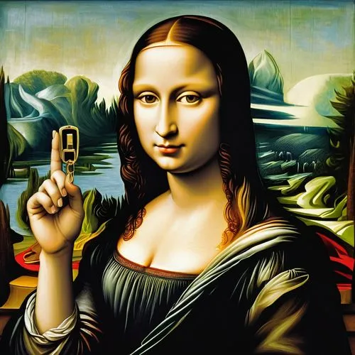 woman holding a smartphone,gioconda,mona lisa,pinturicchio,monalisa,mona,perugino,woman pointing,medicine icon,vinci,woman with ice-cream,botticelli,pop art woman,modern pop art,cool pop art,pointing woman,davinci,uffizi,cigarette box,khnopff,Art,Classical Oil Painting,Classical Oil Painting 03