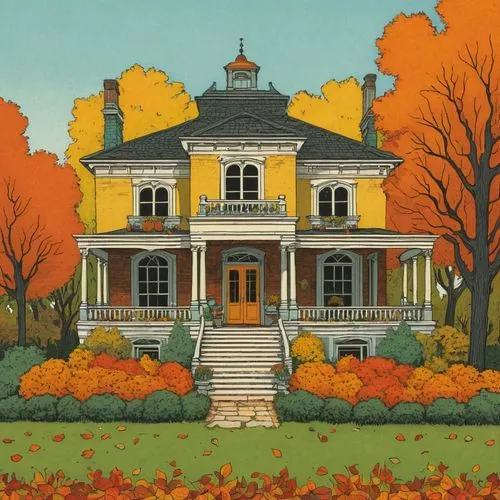 fall landscape,autumn landscape,autumn idyll,house painting,pumpkin autumn,autumn decoration,house silhouette,one autumn afternoon,autumn decor,doll's house,country house,the autumn,home landscape,autumn scenery,house with caryatids,victorian house,cottage,houses clipart,autumn theme,villa,Illustration,Vector,Vector 15