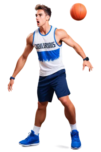 Muscular man, athletic build, sweaty skin, intense facial expression, messy short hair, prominent jawline, bold eyebrows, sports jersey, basketball shorts, sneakers, dynamic pose, jumping in air, urba