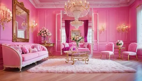 ornate room,pink chair,great room,opulently,beauty room,the little girl's room,lachapelle,color pink,opulent,interior decoration,interior design,opulence,poshest,color pink white,pink,sitting room,pink macaroons,rococo,doll house,pink leather,Conceptual Art,Fantasy,Fantasy 30