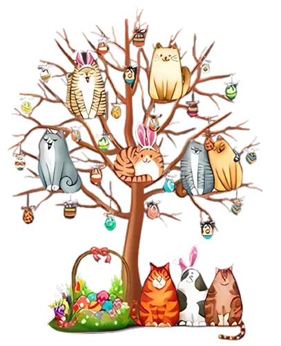 cats in tree,easter tree,cat tree of life,easter rabbits,family tree,easter theme,round kawaii animals,rabbit family,kawaii animals,mirabelle tree,tree species,magic tree,fall animals,tree of life,ostara,easter background,kawaii animal patch,hokka tree,round animals,easter festival