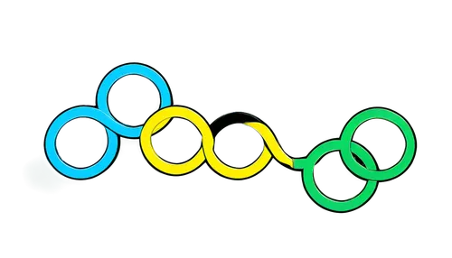 Olympic rings, interconnected circles, five colors, blue, yellow, black, green, red, shiny metallic surface, reflective light, 3D rendering, dynamic composition, low-angle shot, dramatic lighting, vib