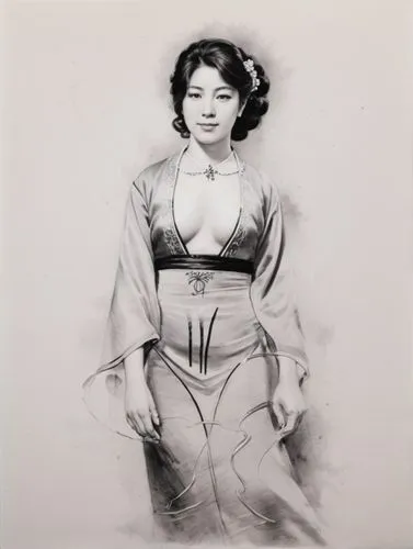 delicate pencil drawing,rou jia mo,su yan,mari makinami,asian woman,siu mei,japanese woman,shuai jiao,tai qi,woman sitting,charcoal drawing,vintage asian,xuan lian,bia hơi,vietnamese woman,kaew chao c