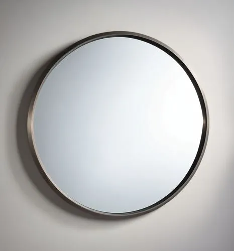 A mirror frame made of metal with a crack in middle of different shapes,an oval mirror is mounted on a wall,circle shape frame,miroir,round frame,exterior mirror,parabolic mirror,the mirror