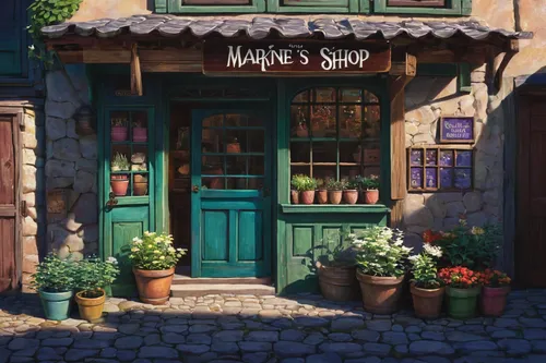 watercolor tea shop,flower shop,soap shop,village shop,watercolor shops,apothecary,studio ghibli,watercolor cafe,brandy shop,laundry shop,spa town,coffee shop,the coffee shop,pastry shop,alpine restaurant,shopkeeper,virginia sweetspire,popeye village,gift shop,kitchen shop,Conceptual Art,Daily,Daily 15