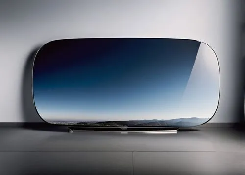 商务感，高级感,a tv set sitting next to a big black mirror,exterior mirror,parabolic mirror,plasma tv,oled,miroir,cloud shape frame,Photography,General,Realistic