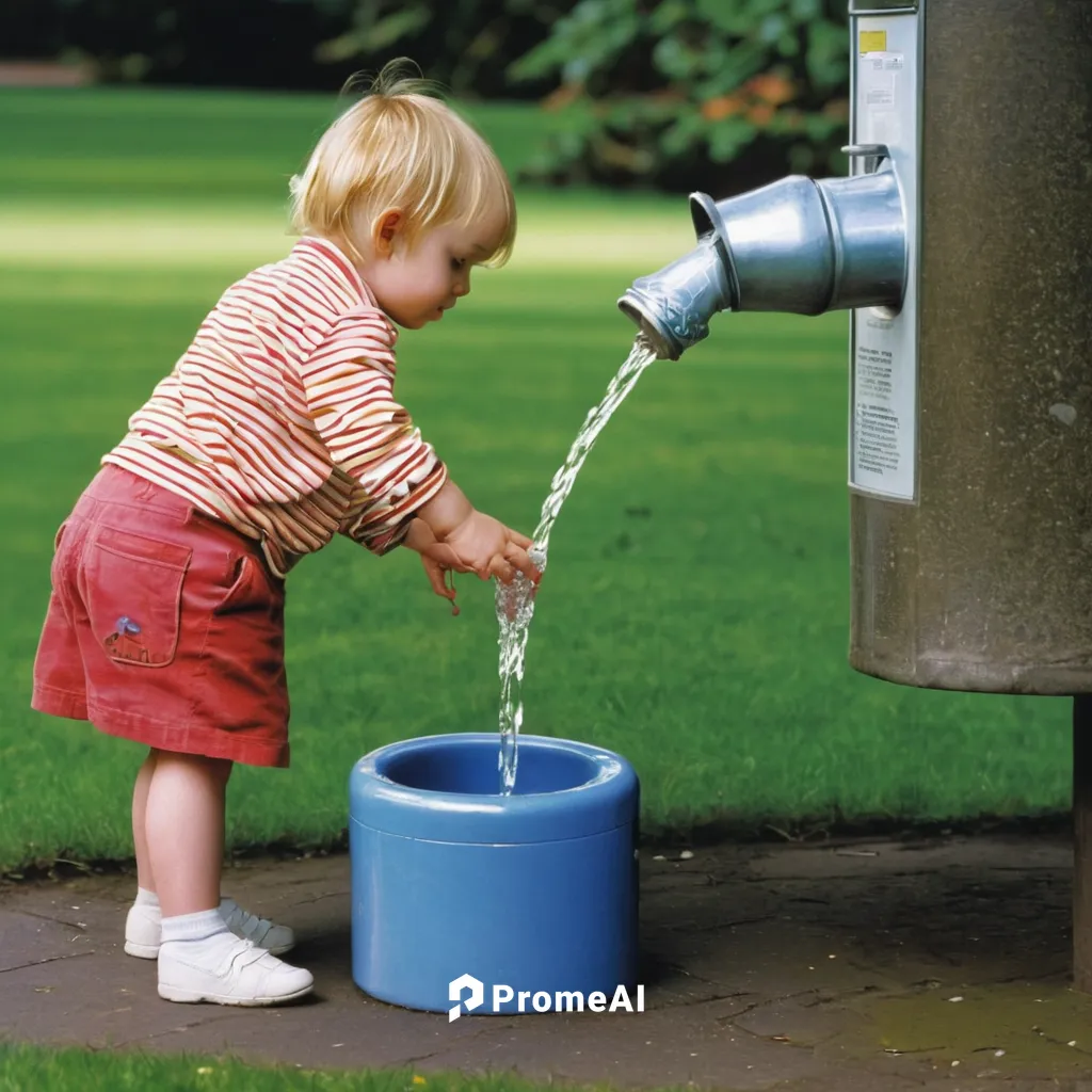 Glasgow: Parks And Open Spaces..A three year old boy turning on the water for his sister at the drinking fountain in Queen's Park, Glasgow..,water dispenser,drinking fountain,water sampling point,wate