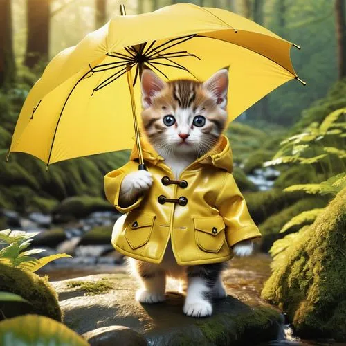 raincoat,rainwear,rain cats and dogs,rain protection,protection from rain,raincoats,brolly,ginger kitten,weathercaster,golden rain,cute cat,pluie,yellow,impermeable,umbrella,summer umbrella,raindops,rainman,weatherman,waterproofs,Photography,General,Realistic