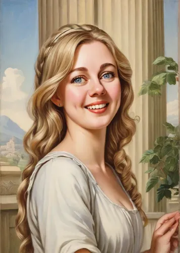 emile vernon,portrait of a girl,romantic portrait,mona lisa,young woman,rapunzel,portrait background,blonde woman,jane austen,artist portrait,portrait of christi,portrait of a woman,angel moroni,girl in a historic way,girl portrait,young girl,official portrait,young lady,oil painting on canvas,oil painting