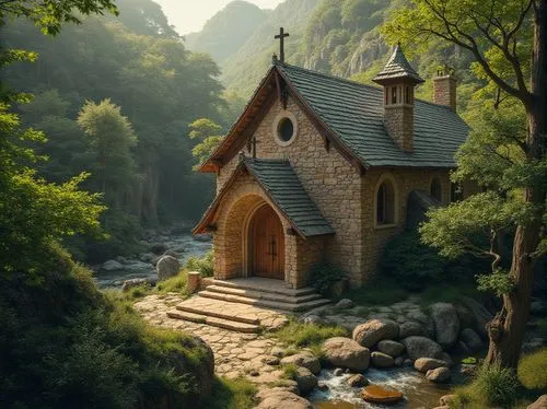 forest chapel,little church,wooden church,house in the forest,church painting,the cabin in the mountains,house in the mountains,rivendell,house in mountains,sunken church,summer cottage,small cabin,cottage,world digital painting,little house,pastoral,fairy house,chapels,sanctuary,wayside chapel,Photography,General,Realistic